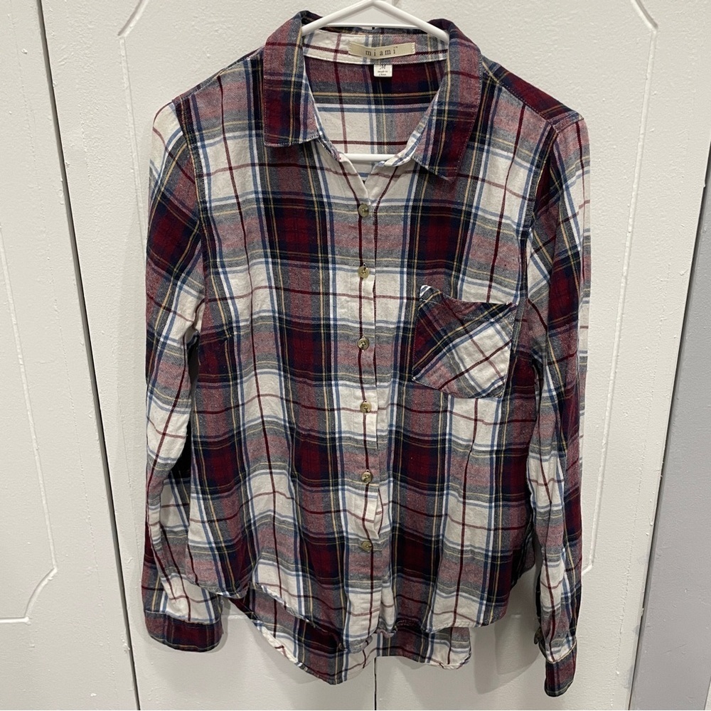 Miami Red and White Plaid Button Down Flannel